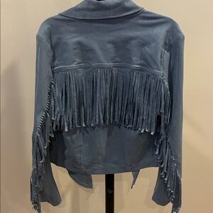 Shyanne Slate Faux Leather Jacket with Fringe Size M NWT